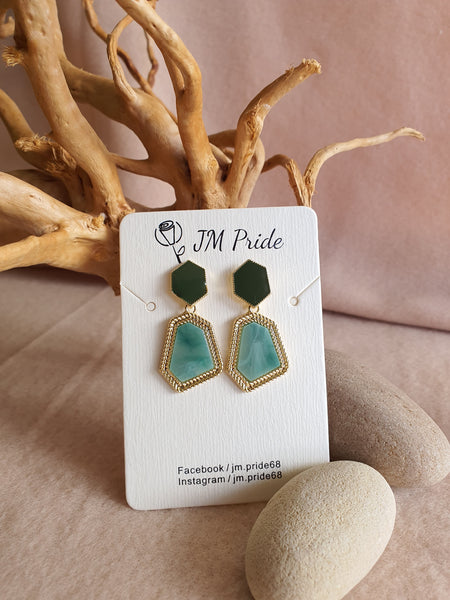 Vintage Green with Royal Marble Dangle Earrings