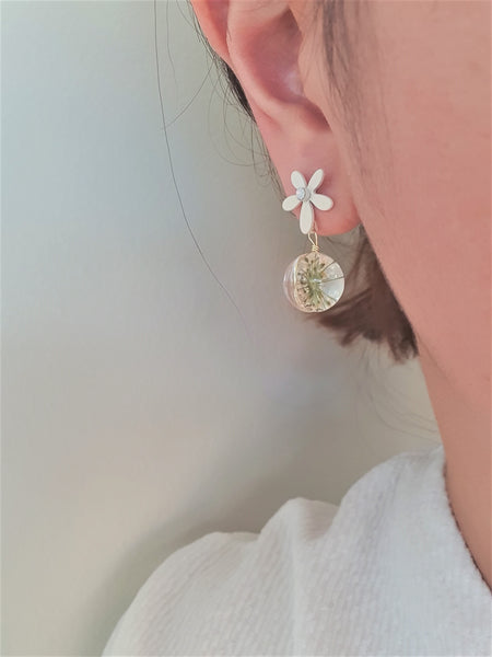 White Blossom Resin Drop Earrings