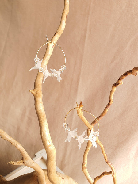 White Lily Hoop Earrings