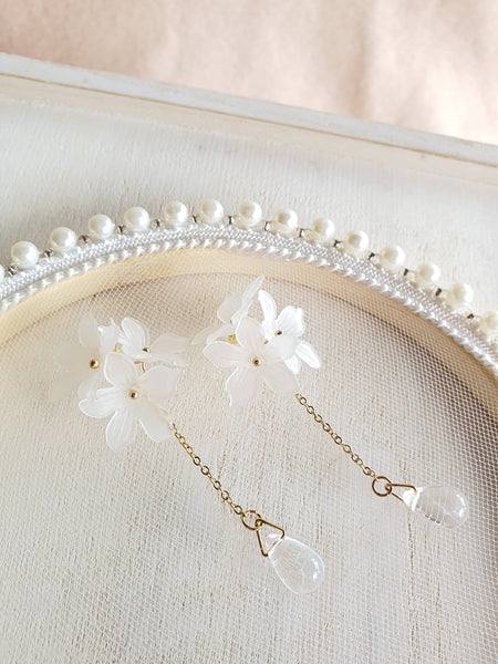 White Lily Crystal Drop Earrings