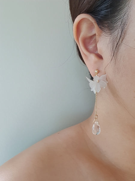 White Lily Crystal Drop Earrings
