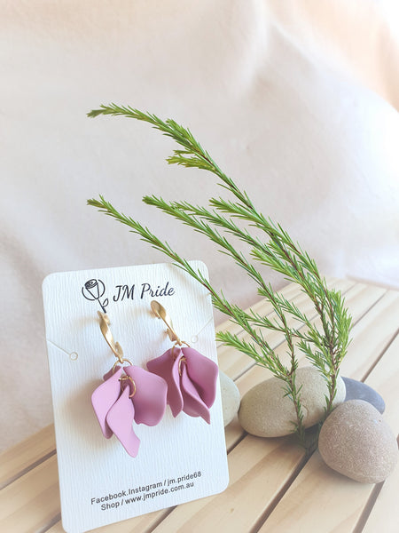 Floral Drop Flower Earrings Pink/Orange