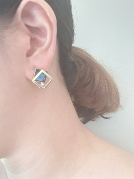 Square Confidence Everyday Earrings Black+Gold & Blue